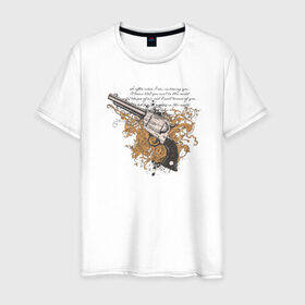 Мужская футболка хлопок с принтом Револьвер с узорами в Кировске, 100% хлопок | прямой крой, круглый вырез горловины, длина до линии бедер, слегка спущенное плечо. | абстракция | пистолет | револьвер | револьвер с узорами