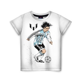 Детская футболка 3D с принтом Messi в Кировске, 100% гипоаллергенный полиэфир | прямой крой, круглый вырез горловины, длина до линии бедер, чуть спущенное плечо, ткань немного тянется | barselona | messi | аргентина | барселона | испания | месси | мяч | футбол