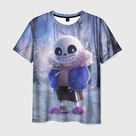 Мужская футболка 3D с принтом Winter forest & Sans в Кировске, 100% полиэфир | прямой крой, круглый вырез горловины, длина до линии бедер | sans | андертейл | подземелье | санс
