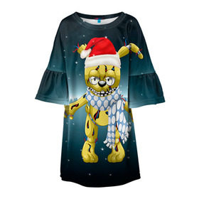 Детское платье 3D с принтом Five Nights At Freddy`s в Кировске, 100% полиэстер | прямой силуэт, чуть расширенный к низу. Круглая горловина, на рукавах — воланы | fnaf | freddy | бонни | медведь | мишка | фнаф | фокси | фредди