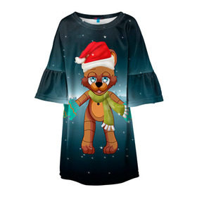 Детское платье 3D с принтом Five Nights At Freddy`s в Кировске, 100% полиэстер | прямой силуэт, чуть расширенный к низу. Круглая горловина, на рукавах — воланы | Тематика изображения на принте: fnaf | freddy | бонни | медведь | мишка | фнаф | фокси | фредди