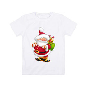 Детская футболка хлопок с принтом Дед мороз с подарками в Кировске, 100% хлопок | круглый вырез горловины, полуприлегающий силуэт, длина до линии бедер | дед мороз | новогодний | рождество | санта клаус