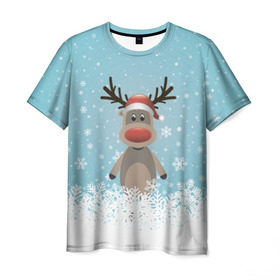 Мужская футболка 3D с принтом Рудольф в Кировске, 100% полиэфир | прямой крой, круглый вырез горловины, длина до линии бедер | ангел | ёлка | ель | зима | колокольчик | нг | новый год | олень | рождество | санта | снег