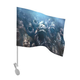Флаг для автомобиля с принтом Голодные пираньи в Кировске, 100% полиэстер | Размер: 30*21 см | еда | зубы | клыки | кровь | людоед | монстр | пираньи | пиранья | рыбы | ужас | хищник | челюсти | чудовище