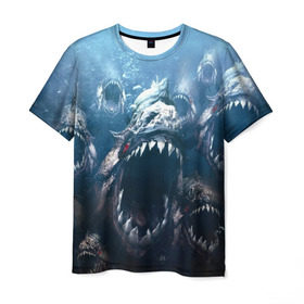 Мужская футболка 3D с принтом Голодные пираньи в Кировске, 100% полиэфир | прямой крой, круглый вырез горловины, длина до линии бедер | еда | зубы | клыки | кровь | людоед | монстр | пираньи | пиранья | рыбы | ужас | хищник | челюсти | чудовище