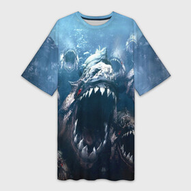 Платье-футболка 3D с принтом Голодные пираньи в Кировске,  |  | еда | зубы | клыки | кровь | людоед | монстр | пираньи | пиранья | рыбы | ужас | хищник | челюсти | чудовище