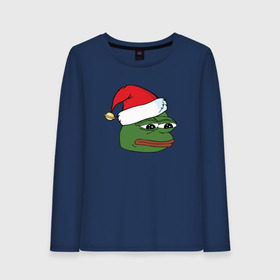 Женский лонгслив хлопок с принтом New year sad frog в Кировске, 100% хлопок |  | pepe | новогодний | пепе | шапка