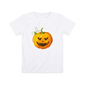 Детская футболка хлопок с принтом Хэллоуин тыква в Кировске, 100% хлопок | круглый вырез горловины, полуприлегающий силуэт, длина до линии бедер | 