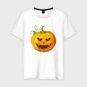 Мужская футболка хлопок с принтом Хэллоуин тыква в Кировске, 100% хлопок | прямой крой, круглый вырез горловины, длина до линии бедер, слегка спущенное плечо. | 