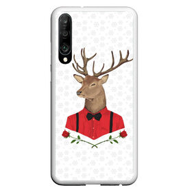 Чехол для Honor P30 с принтом Christmas Deer в Кировске, Силикон | Область печати: задняя сторона чехла, без боковых панелей | new year | олень | рождество | роза | снег | узор