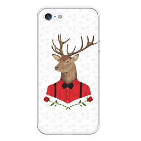 Чехол для iPhone 5/5S матовый с принтом Christmas Deer в Кировске, Силикон | Область печати: задняя сторона чехла, без боковых панелей | Тематика изображения на принте: new year | олень | рождество | роза | снег | узор