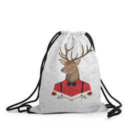 Рюкзак-мешок 3D с принтом Christmas Deer в Кировске, 100% полиэстер | плотность ткани — 200 г/м2, размер — 35 х 45 см; лямки — толстые шнурки, застежка на шнуровке, без карманов и подкладки | new year | олень | рождество | роза | снег | узор