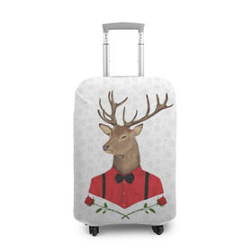 Чехол для чемодана 3D с принтом Christmas Deer в Кировске, 86% полиэфир, 14% спандекс | двустороннее нанесение принта, прорези для ручек и колес | new year | олень | рождество | роза | снег | узор