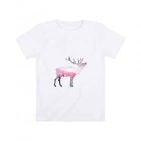 Детская футболка хлопок с принтом олень зима в Кировске, 100% хлопок | круглый вырез горловины, полуприлегающий силуэт, длина до линии бедер | 