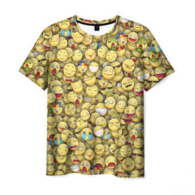 Мужская футболка 3D с принтом Смайлики. Стикербомбинг в Кировске, 100% полиэфир | прямой крой, круглый вырез горловины, длина до линии бедер | emoji | желтый | мем | смайл | стикербомбинг | текстура | улыбка | эмодзи