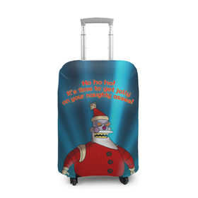 Чехол для чемодана 3D с принтом Робот Санта в Кировске, 86% полиэфир, 14% спандекс | двустороннее нанесение принта, прорези для ручек и колес | futurama | зима | мультфильм | новый год | рождество | футурама