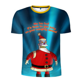 Мужская футболка 3D спортивная с принтом Робот Санта в Кировске, 100% полиэстер с улучшенными характеристиками | приталенный силуэт, круглая горловина, широкие плечи, сужается к линии бедра | futurama | зима | мультфильм | новый год | рождество | футурама