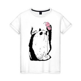 Женская футболка хлопок с принтом panda в Кировске, 100% хлопок | прямой крой, круглый вырез горловины, длина до линии бедер, слегка спущенное плечо | dd | drop dead | dropdead | milk | milkshake | panda | tmblr | tumbler