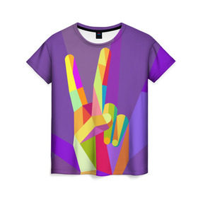 Женская футболка 3D с принтом Victory в Кировске, 100% полиэфир ( синтетическое хлопкоподобное полотно) | прямой крой, круглый вырез горловины, длина до линии бедер | виктория | знак | победа | рука