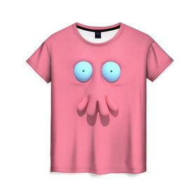 Женская футболка 3D с принтом Доктор Зойдберг в Кировске, 100% полиэфир ( синтетическое хлопкоподобное полотно) | прямой крой, круглый вырез горловины, длина до линии бедер | будущее | врач | краб | лицо | розовый | фантастика | футурама | щупальца