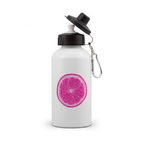 Бутылка спортивная с принтом Розовый лимон в Кировске, металл | емкость — 500 мл, в комплекте две пластиковые крышки и карабин для крепления | еда | кислый | лимон | розовый цвет | фрукт