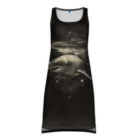 Платье-майка 3D с принтом Cosmic Shark в Кировске, 100% полиэстер | полуприлегающий силуэт, широкие бретели, круглый вырез горловины, удлиненный подол сзади. | space | галактика | космос | рыба