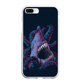 Чехол для iPhone 7Plus/8 Plus матовый с принтом Underwater Fight в Кировске, Силикон | Область печати: задняя сторона чехла, без боковых панелей | акула | осьминог