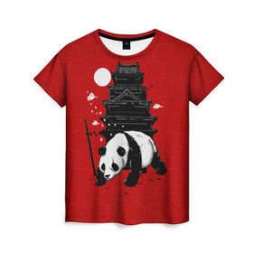 Женская футболка 3D с принтом Panda Warrior в Кировске, 100% полиэфир ( синтетическое хлопкоподобное полотно) | прямой крой, круглый вырез горловины, длина до линии бедер | japan | panda | панда