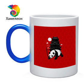 Кружка хамелеон с принтом Panda Warrior в Кировске, керамика | меняет цвет при нагревании, емкость 330 мл | Тематика изображения на принте: japan | panda | панда