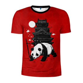 Мужская футболка 3D спортивная с принтом Panda Warrior в Кировске, 100% полиэстер с улучшенными характеристиками | приталенный силуэт, круглая горловина, широкие плечи, сужается к линии бедра | japan | panda | панда
