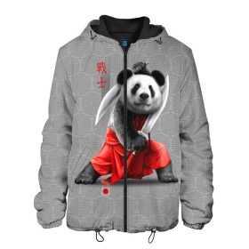 Мужская куртка 3D с принтом Master Panda в Кировске, ткань верха — 100% полиэстер, подклад — флис | прямой крой, подол и капюшон оформлены резинкой с фиксаторами, два кармана без застежек по бокам, один большой потайной карман на груди. Карман на груди застегивается на липучку | Тематика изображения на принте: ninja | panda | ниндзя | панда