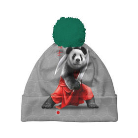 Шапка 3D c помпоном с принтом Master Panda в Кировске, 100% полиэстер | универсальный размер, печать по всей поверхности изделия | Тематика изображения на принте: ninja | panda | ниндзя | панда