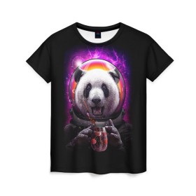 Женская футболка 3D с принтом Panda Cosmonaut в Кировске, 100% полиэфир ( синтетическое хлопкоподобное полотно) | прямой крой, круглый вырез горловины, длина до линии бедер | bear | galaxy | panda | space | star | астронавт | галактика | звезда | космонавт | космос | медведь | панда