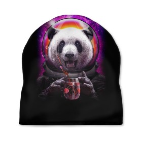 Шапка 3D с принтом Panda Cosmonaut в Кировске, 100% полиэстер | универсальный размер, печать по всей поверхности изделия | Тематика изображения на принте: bear | galaxy | panda | space | star | астронавт | галактика | звезда | космонавт | космос | медведь | панда