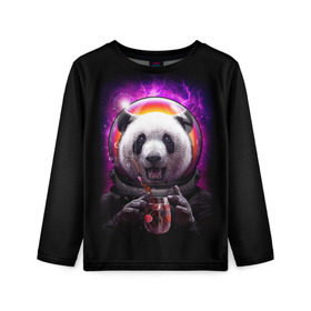 Детский лонгслив 3D с принтом Panda Cosmonaut в Кировске, 100% полиэстер | длинные рукава, круглый вырез горловины, полуприлегающий силуэт
 | Тематика изображения на принте: bear | galaxy | panda | space | star | астронавт | галактика | звезда | космонавт | космос | медведь | панда