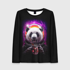 Женский лонгслив 3D с принтом Panda Cosmonaut в Кировске, 100% полиэстер | длинные рукава, круглый вырез горловины, полуприлегающий силуэт | bear | galaxy | panda | space | star | астронавт | галактика | звезда | космонавт | космос | медведь | панда