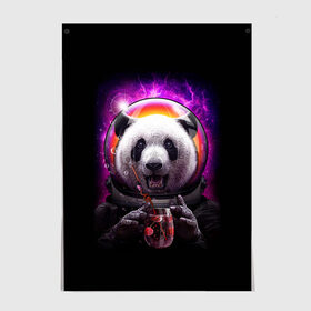 Постер с принтом Panda Cosmonaut в Кировске, 100% бумага
 | бумага, плотность 150 мг. Матовая, но за счет высокого коэффициента гладкости имеет небольшой блеск и дает на свету блики, но в отличии от глянцевой бумаги не покрыта лаком | bear | galaxy | panda | space | star | астронавт | галактика | звезда | космонавт | космос | медведь | панда