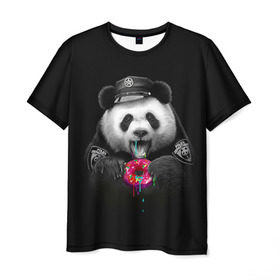 Мужская футболка 3D с принтом Donut Panda в Кировске, 100% полиэфир | прямой крой, круглый вырез горловины, длина до линии бедер | bear | donut | panda | police | коп | медведь | панда | пончик