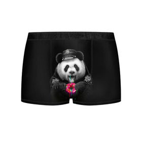 Мужские трусы 3D с принтом Donut Panda в Кировске, 50% хлопок, 50% полиэстер | классическая посадка, на поясе мягкая тканевая резинка | Тематика изображения на принте: bear | donut | panda | police | коп | медведь | панда | пончик