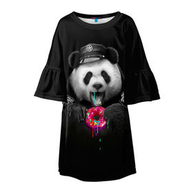 Детское платье 3D с принтом Donut Panda в Кировске, 100% полиэстер | прямой силуэт, чуть расширенный к низу. Круглая горловина, на рукавах — воланы | Тематика изображения на принте: bear | donut | panda | police | коп | медведь | панда | пончик