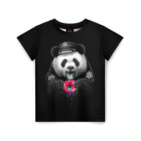 Детская футболка 3D с принтом Donut Panda в Кировске, 100% гипоаллергенный полиэфир | прямой крой, круглый вырез горловины, длина до линии бедер, чуть спущенное плечо, ткань немного тянется | Тематика изображения на принте: bear | donut | panda | police | коп | медведь | панда | пончик