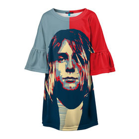 Детское платье 3D с принтом Kurt Cobain в Кировске, 100% полиэстер | прямой силуэт, чуть расширенный к низу. Круглая горловина, на рукавах — воланы | Тематика изображения на принте: curt | hope | kobain | nirvana | кобейн | курт | нирвана