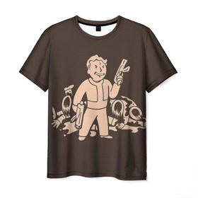 Мужская футболка 3D с принтом Волт-бой с оружием Fallout 4 в Кировске, 100% полиэфир | прямой крой, круглый вырез горловины, длина до линии бедер | 111 | dweller | fallout | убежище | фаллаут