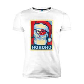 Мужская футболка премиум с принтом Santa HOHOHO в Кировске, 92% хлопок, 8% лайкра | приталенный силуэт, круглый вырез ворота, длина до линии бедра, короткий рукав | 
