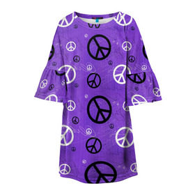 Детское платье 3D с принтом Peace в Кировске, 100% полиэстер | прямой силуэт, чуть расширенный к низу. Круглая горловина, на рукавах — воланы | abstract | hippie | hipster | swag | tie dye | абстракция | свэг | текстура | хиппи | хипстер