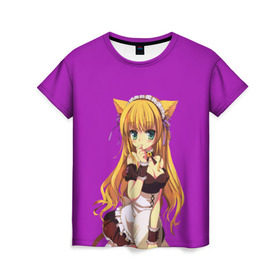 Женская футболка 3D с принтом Аниме кошечка в Кировске, 100% полиэфир ( синтетическое хлопкоподобное полотно) | прямой крой, круглый вырез горловины, длина до линии бедер | anime | анимэ | девушка с ушками | котейка | нэко
