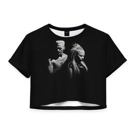 Женская футболка 3D укороченная с принтом Two в Кировске, 100% полиэстер | круглая горловина, длина футболки до линии талии, рукава с отворотами | die antwoord