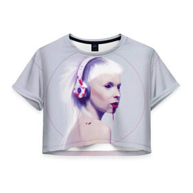 Женская футболка 3D укороченная с принтом Eyes в Кировске, 100% полиэстер | круглая горловина, длина футболки до линии талии, рукава с отворотами | die antwoord