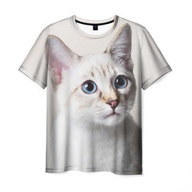 Мужская футболка 3D с принтом Кошечка в Кировске, 100% полиэфир | прямой крой, круглый вырез горловины, длина до линии бедер | кот | котики | котята | кошка | рыженький | рыжий | серенький | черненький