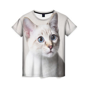 Женская футболка 3D с принтом Кошечка в Кировске, 100% полиэфир ( синтетическое хлопкоподобное полотно) | прямой крой, круглый вырез горловины, длина до линии бедер | кот | котики | котята | кошка | рыженький | рыжий | серенький | черненький